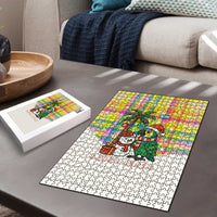 Saint Lucia Christmas Puzzle with Parrot Palm Tree Snowman and Plaid Holiday - Wonder Print Shop