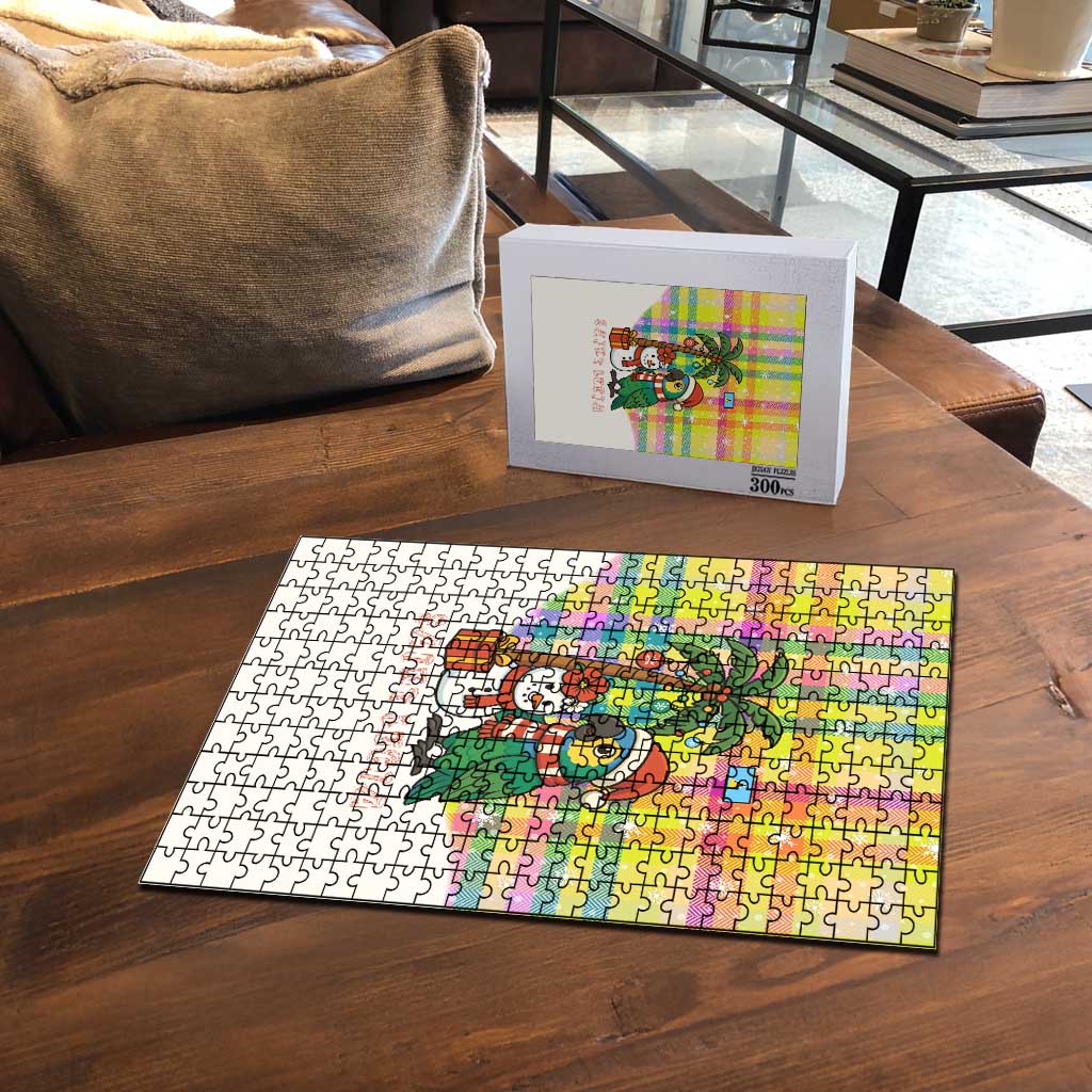 Saint Lucia Christmas Puzzle with Parrot Palm Tree Snowman and Plaid Holiday - Wonder Print Shop