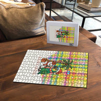 Saint Lucia Christmas Puzzle with Parrot Palm Tree Snowman and Plaid Holiday - Wonder Print Shop