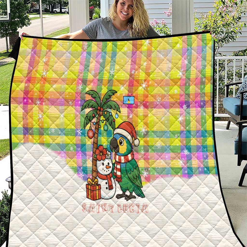 Saint Lucia Christmas Quilt with Parrot Palm Tree Snowman and Plaid Holiday - Wonder Print Shop