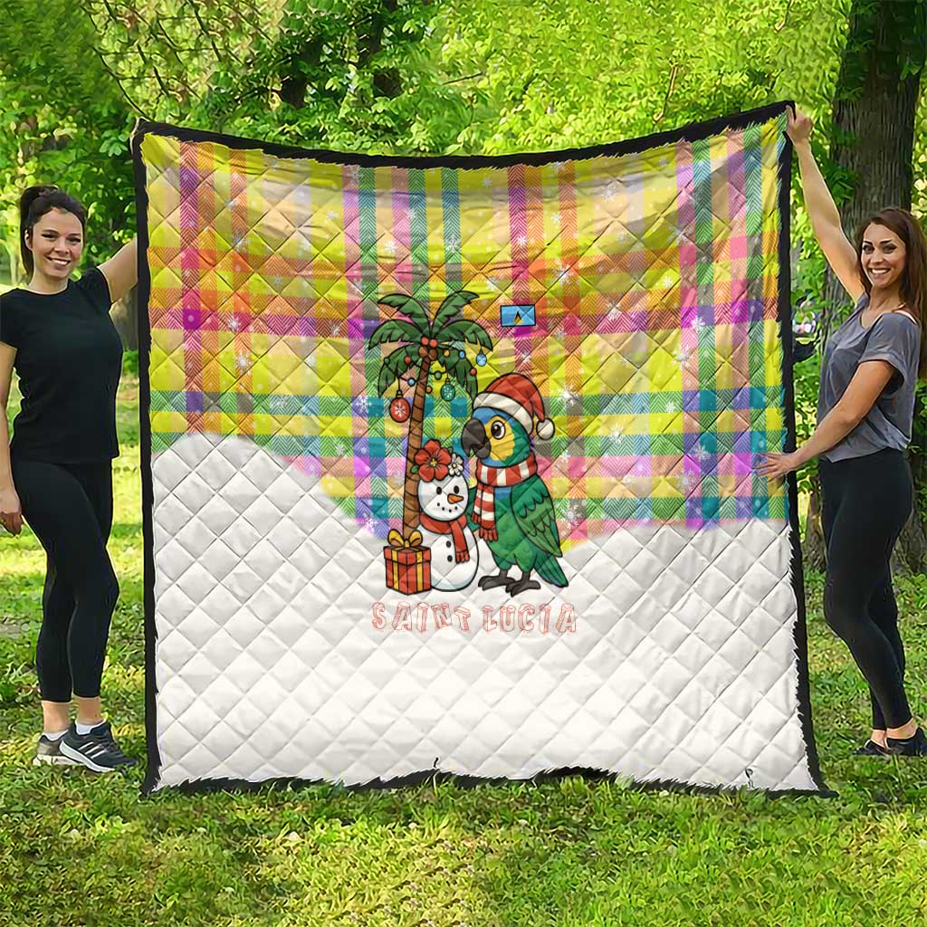 Saint Lucia Christmas Quilt with Parrot Palm Tree Snowman and Plaid Holiday - Wonder Print Shop