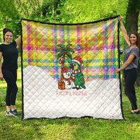 Saint Lucia Christmas Quilt with Parrot Palm Tree Snowman and Plaid Holiday - Wonder Print Shop