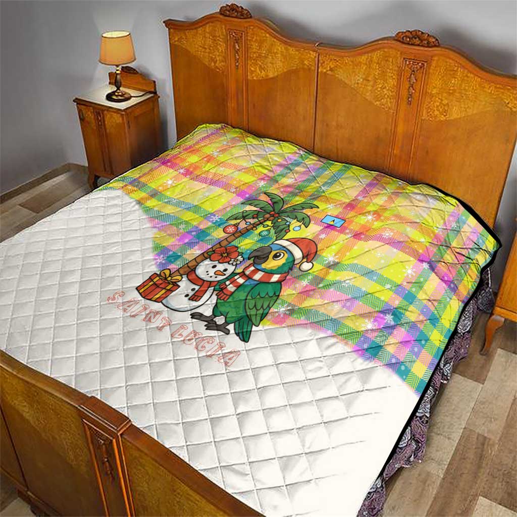 Saint Lucia Christmas Quilt with Parrot Palm Tree Snowman and Plaid Holiday - Wonder Print Shop