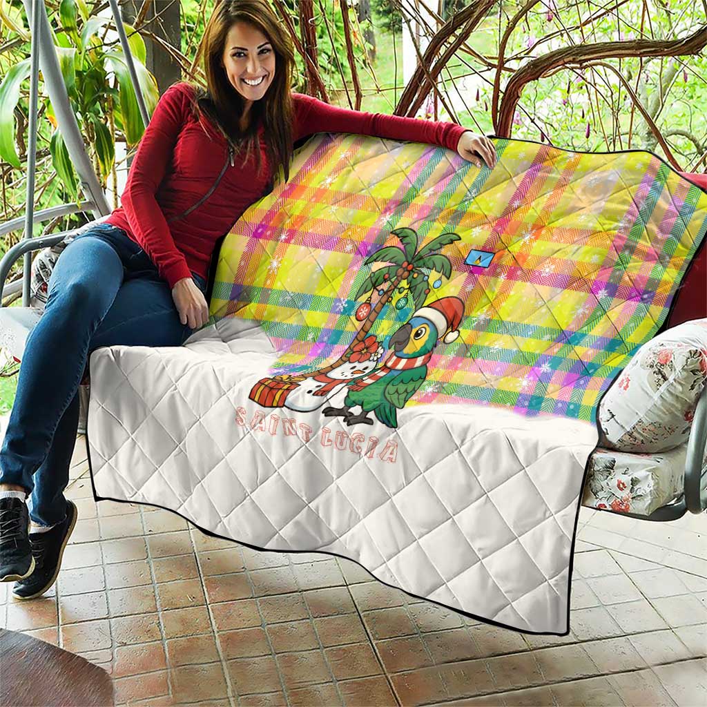 Saint Lucia Christmas Quilt with Parrot Palm Tree Snowman and Plaid Holiday - Wonder Print Shop