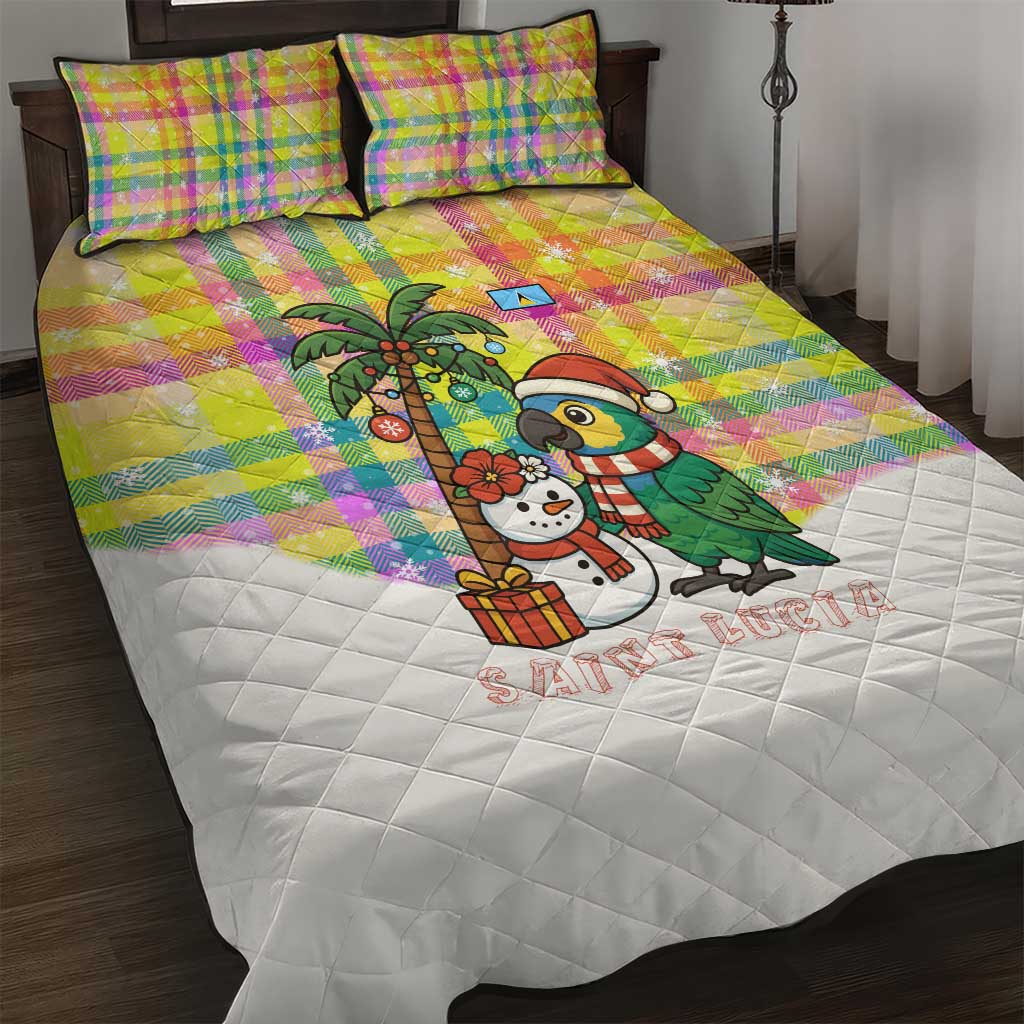 Saint Lucia Christmas Quilt Bed Set with Parrot Palm Tree Snowman and Plaid Holiday - Wonder Print Shop