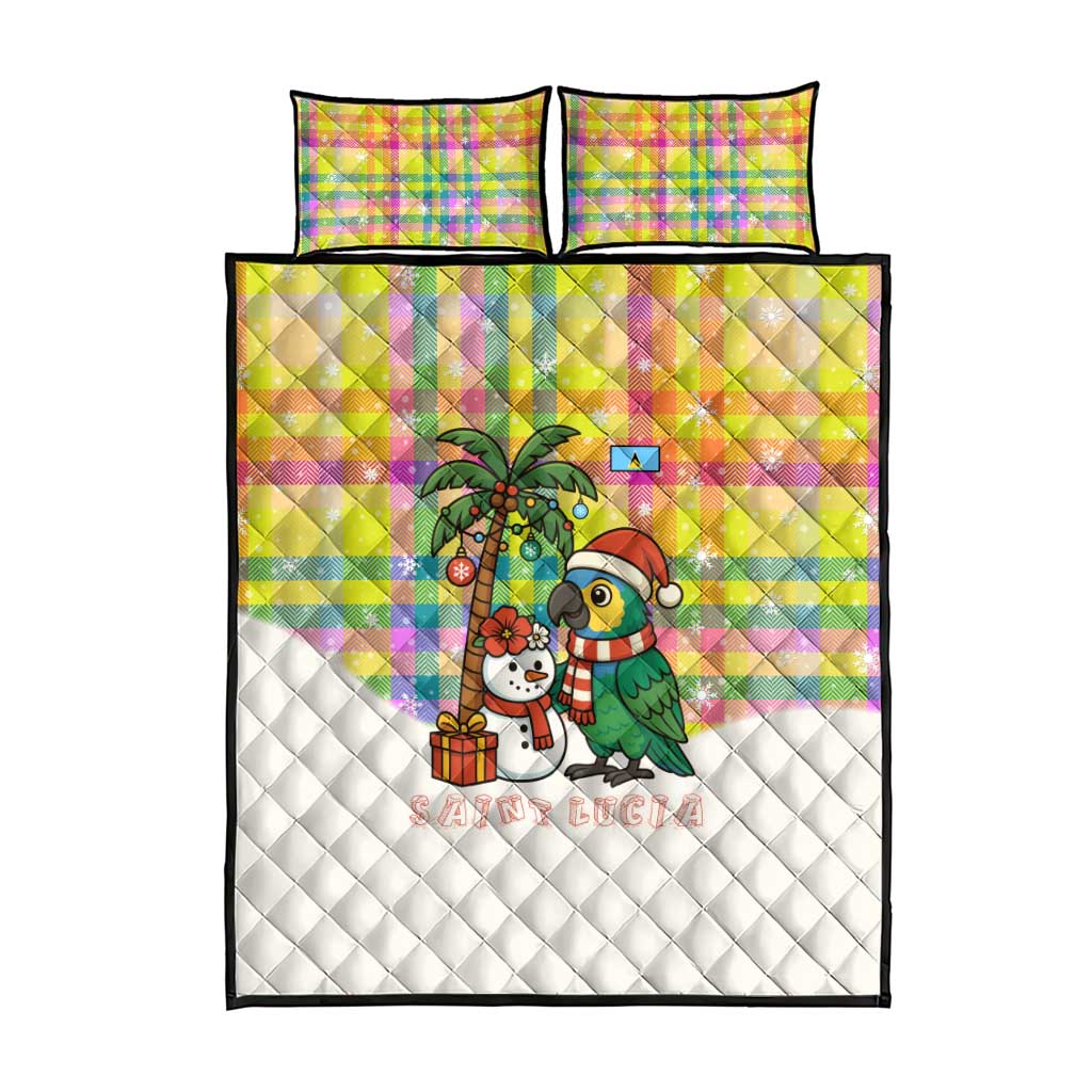 Saint Lucia Christmas Quilt Bed Set with Parrot Palm Tree Snowman and Plaid Holiday - Wonder Print Shop