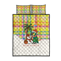 Saint Lucia Christmas Quilt Bed Set with Parrot Palm Tree Snowman and Plaid Holiday - Wonder Print Shop