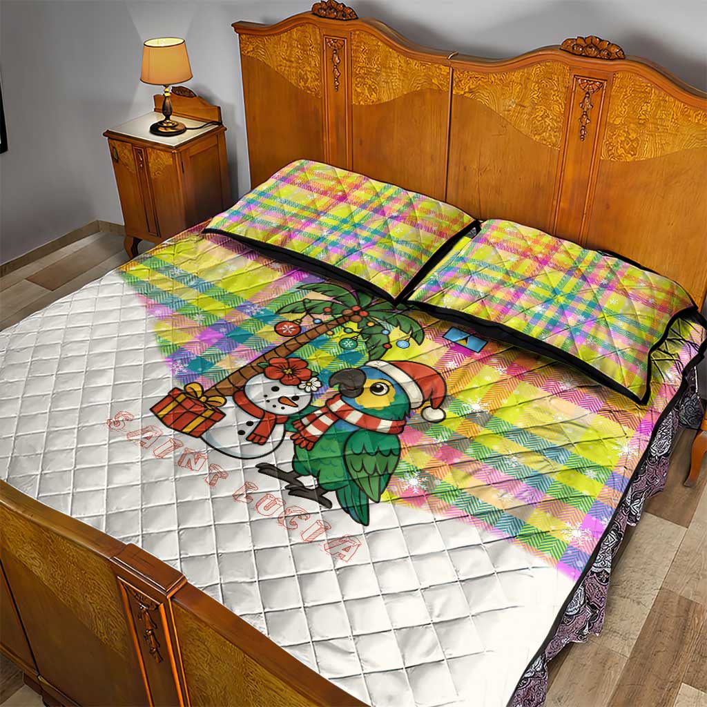 Saint Lucia Christmas Quilt Bed Set with Parrot Palm Tree Snowman and Plaid Holiday - Wonder Print Shop