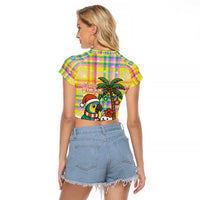 Saint Lucia Christmas Raglan Cropped T Shirt with Parrot Palm Tree Snowman and Plaid Holiday - Wonder Print Shop