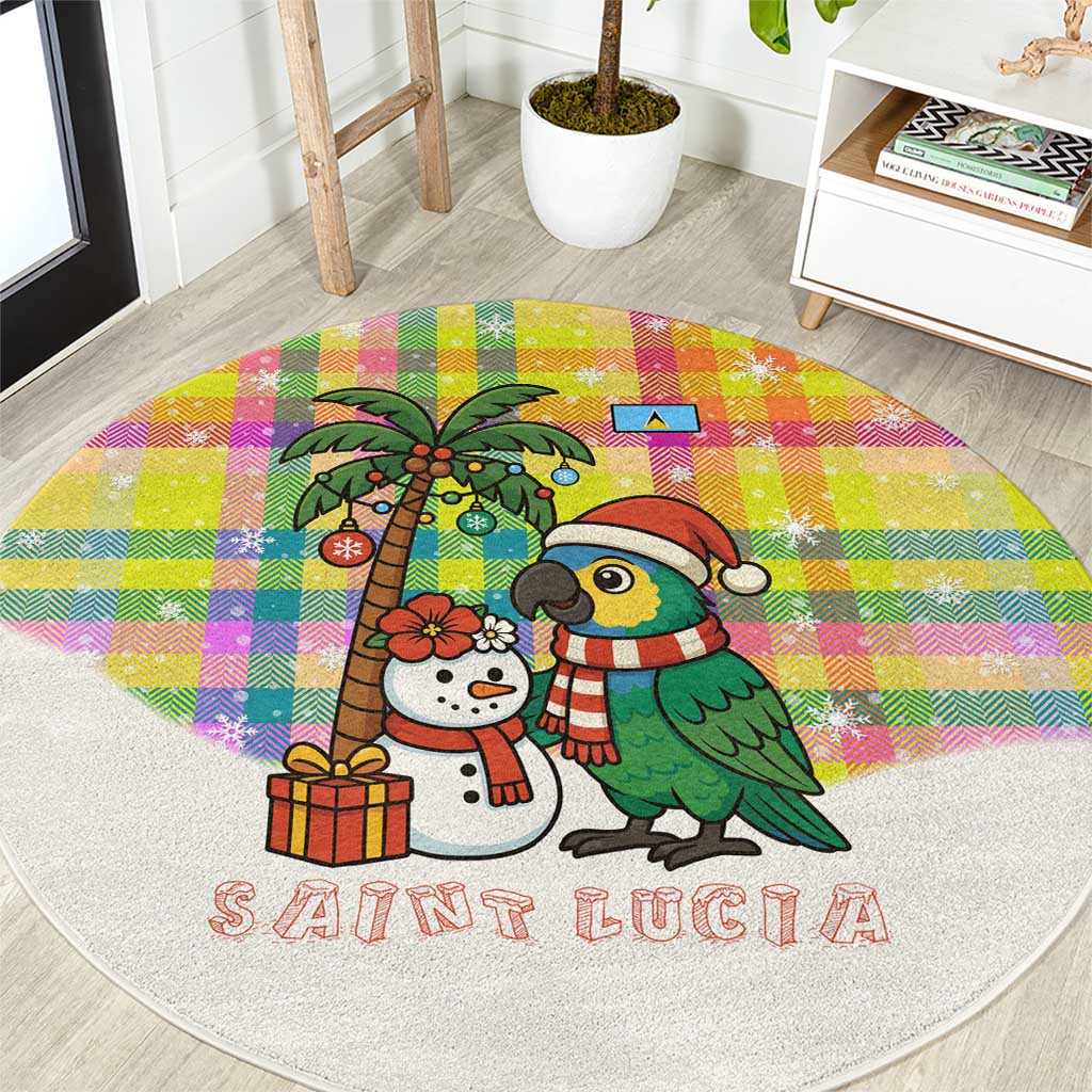 Saint Lucia Christmas Round Carpet with Parrot Palm Tree Snowman and Plaid Holiday - Wonder Print Shop