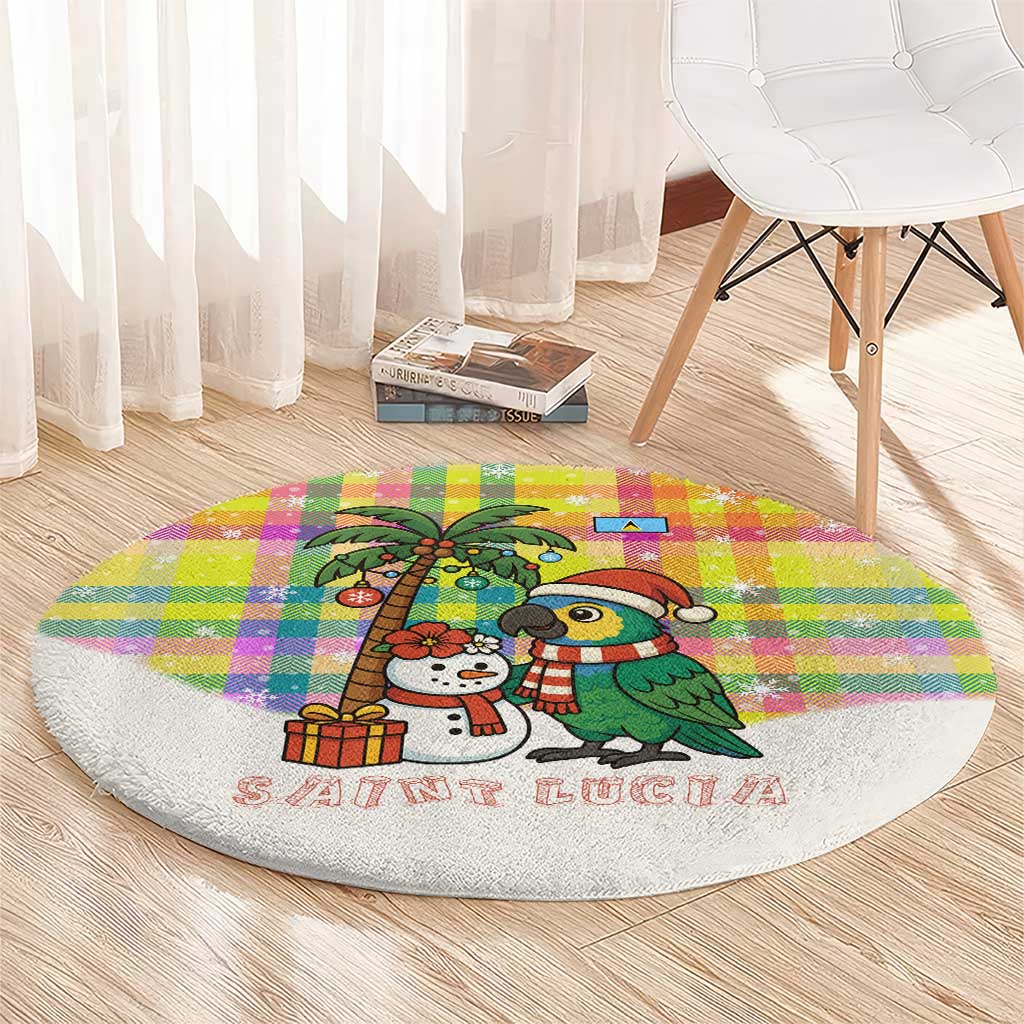 Saint Lucia Christmas Round Carpet with Parrot Palm Tree Snowman and Plaid Holiday - Wonder Print Shop