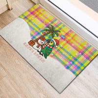 Saint Lucia Christmas Rubber Doormat with Parrot Palm Tree Snowman and Plaid Holiday - Wonder Print Shop