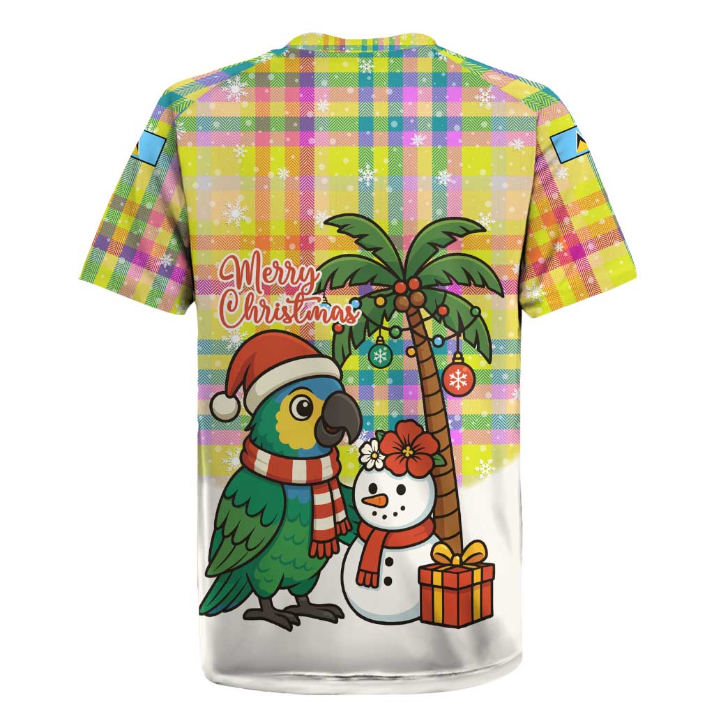 Saint Lucia Christmas Rugby Jersey with Parrot Palm Tree Snowman and Plaid Holiday - Wonder Print Shop