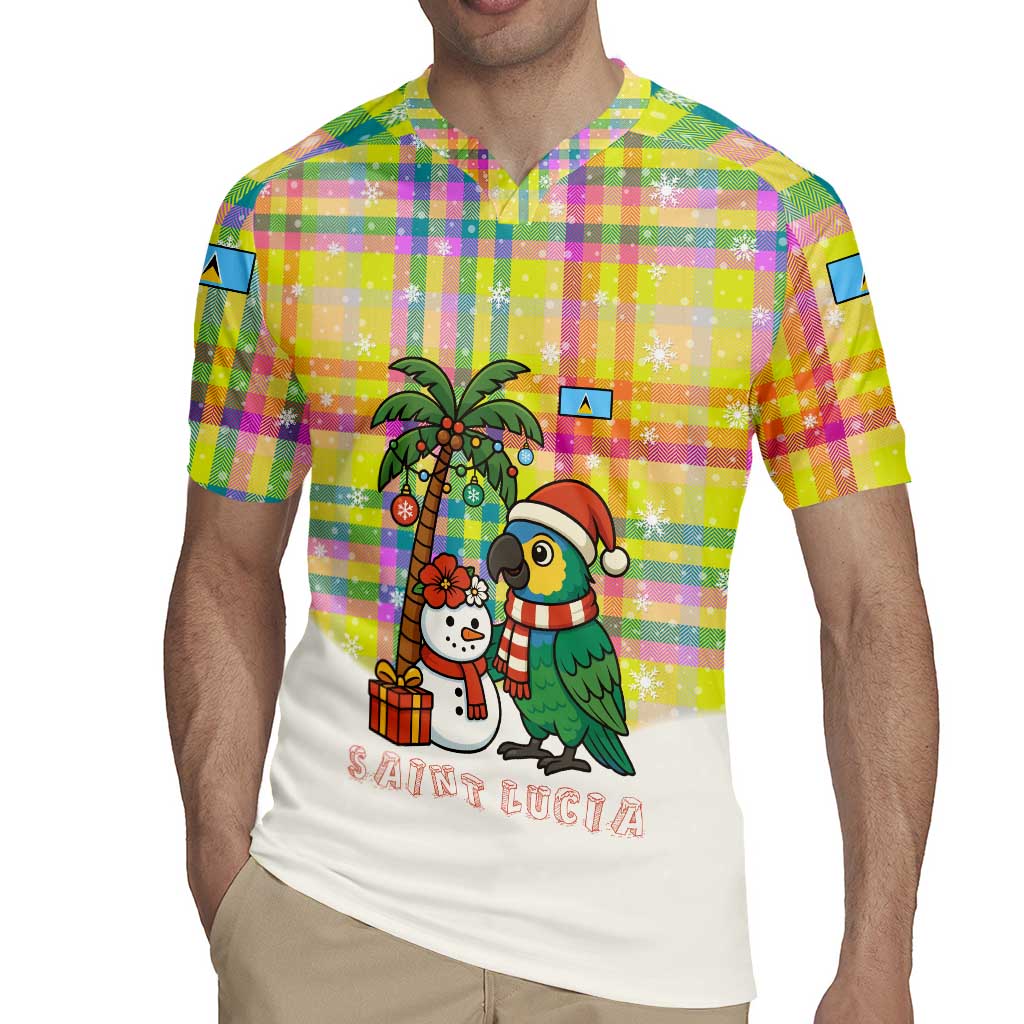 Saint Lucia Christmas Rugby Jersey with Parrot Palm Tree Snowman and Plaid Holiday - Wonder Print Shop