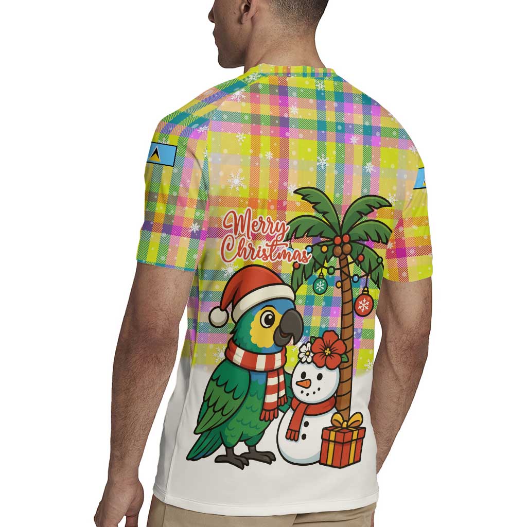 Saint Lucia Christmas Rugby Jersey with Parrot Palm Tree Snowman and Plaid Holiday - Wonder Print Shop