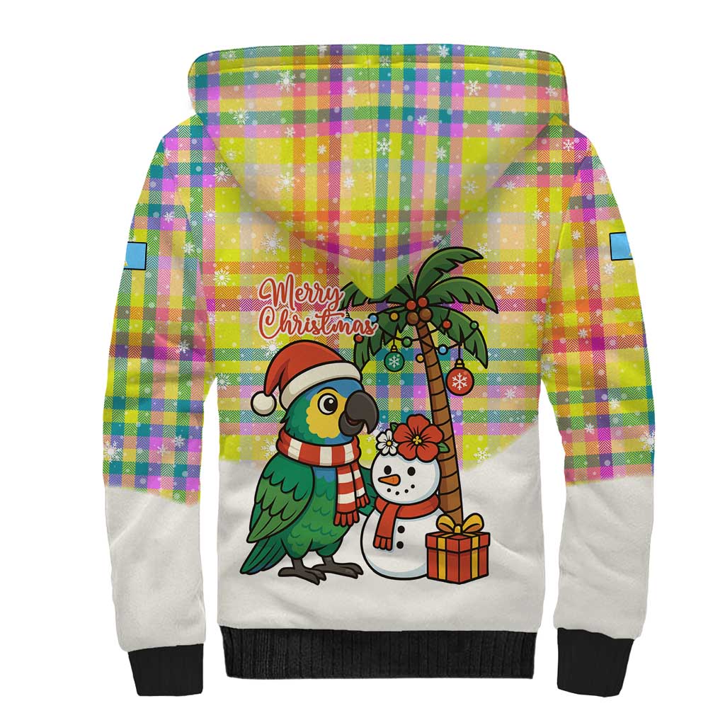 Saint Lucia Christmas Sherpa Hoodie with Parrot Palm Tree Snowman and Plaid Holiday - Wonder Print Shop