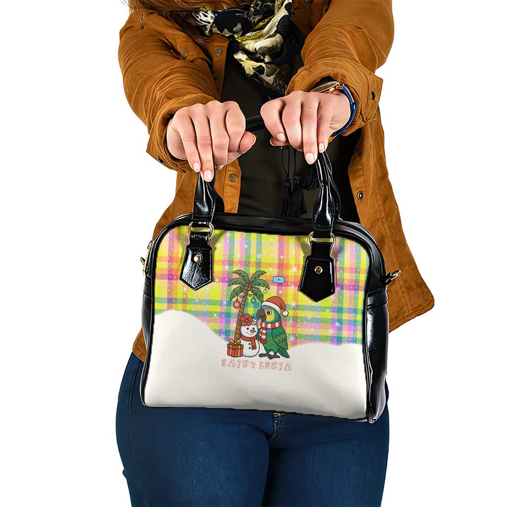 Saint Lucia Christmas Shoulder Handbag with Parrot Palm Tree Snowman and Plaid Holiday - Wonder Print Shop