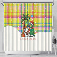 Saint Lucia Christmas Shower Curtain with Parrot Palm Tree Snowman and Plaid Holiday - Wonder Print Shop