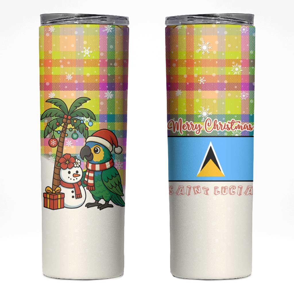 Saint Lucia Christmas Skinny Tumbler with Parrot Palm Tree Snowman and Plaid Holiday - Wonder Print Shop