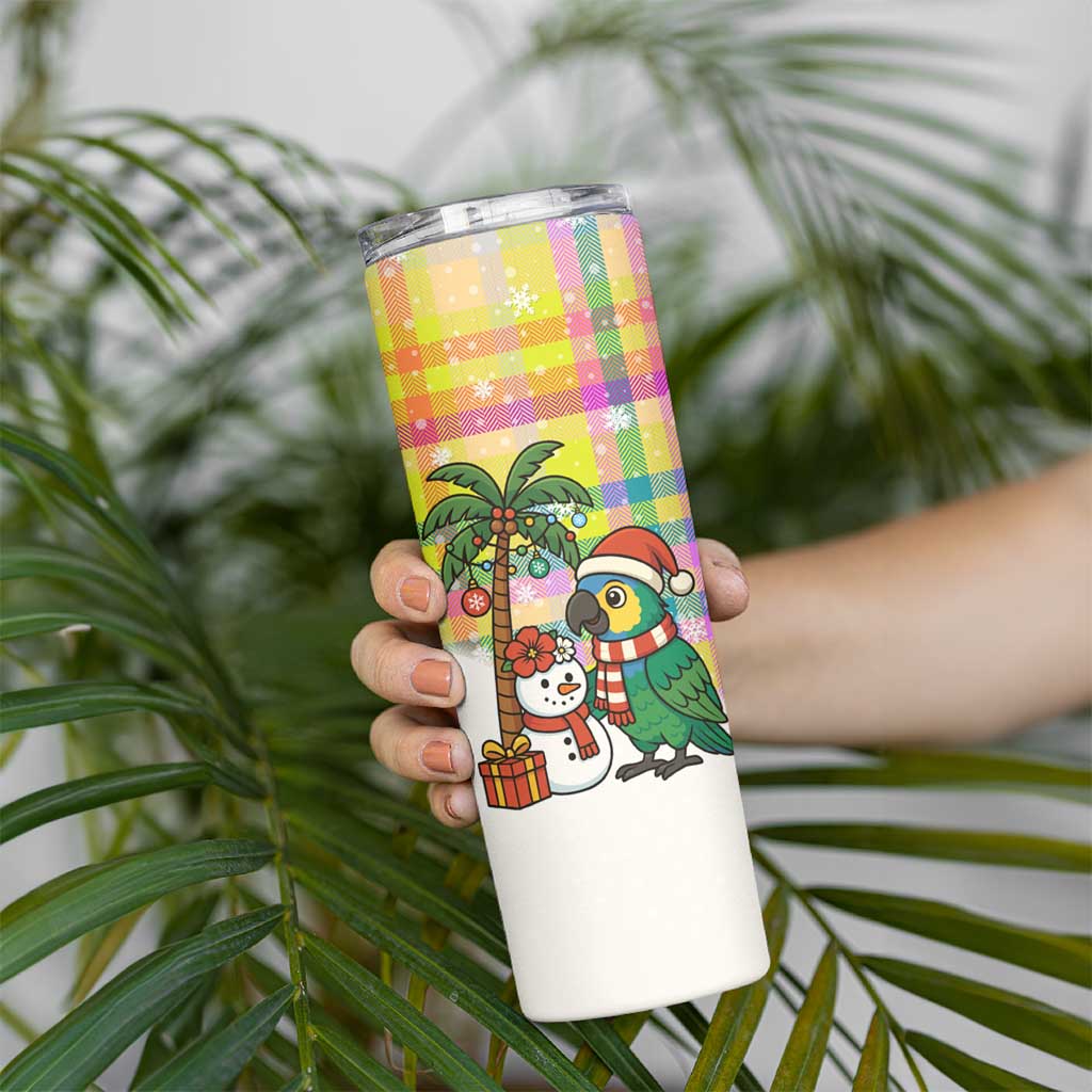 Saint Lucia Christmas Skinny Tumbler with Parrot Palm Tree Snowman and Plaid Holiday - Wonder Print Shop