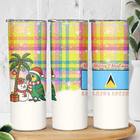 Saint Lucia Christmas Skinny Tumbler with Parrot Palm Tree Snowman and Plaid Holiday - Wonder Print Shop