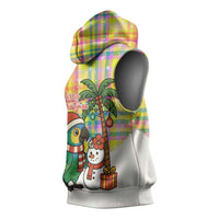 Saint Lucia Christmas Sleeveless Hoodie with Parrot Palm Tree Snowman and Plaid Holiday - Wonder Print Shop