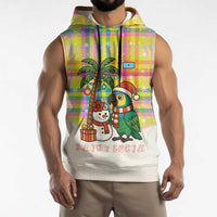Saint Lucia Christmas Sleeveless Hoodie with Parrot Palm Tree Snowman and Plaid Holiday - Wonder Print Shop