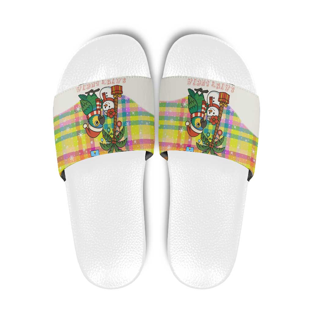 Saint Lucia Christmas Slide Sandals with Parrot Palm Tree Snowman and Plaid Holiday - Wonder Print Shop