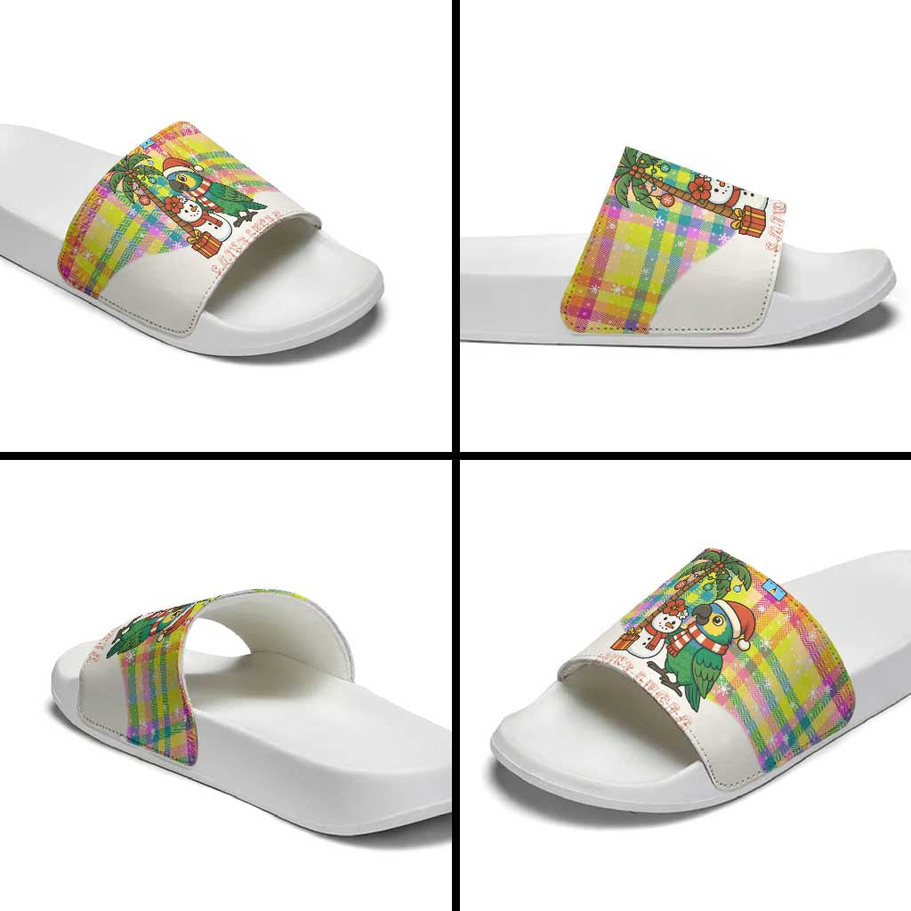 Saint Lucia Christmas Slide Sandals with Parrot Palm Tree Snowman and Plaid Holiday - Wonder Print Shop