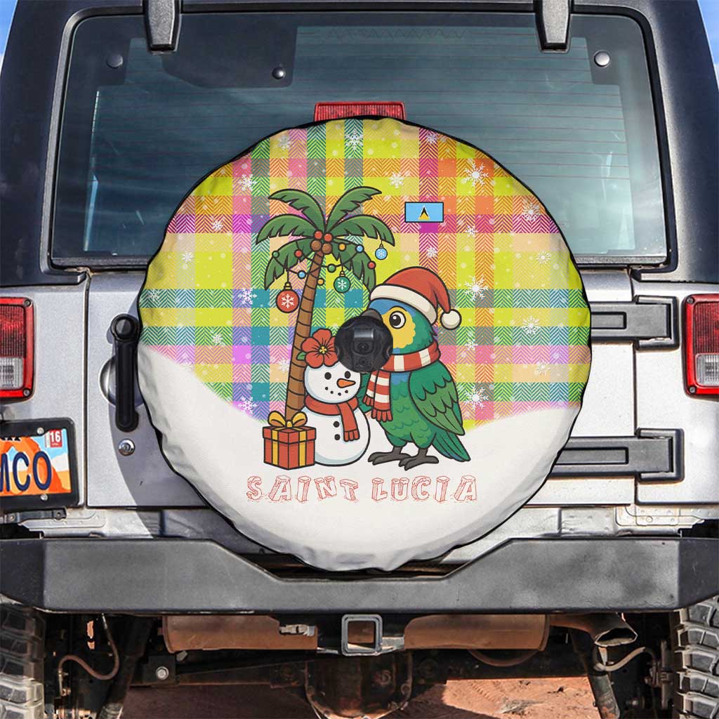 Saint Lucia Christmas Spare Tire Cover with Parrot Palm Tree Snowman and Plaid Holiday - Wonder Print Shop