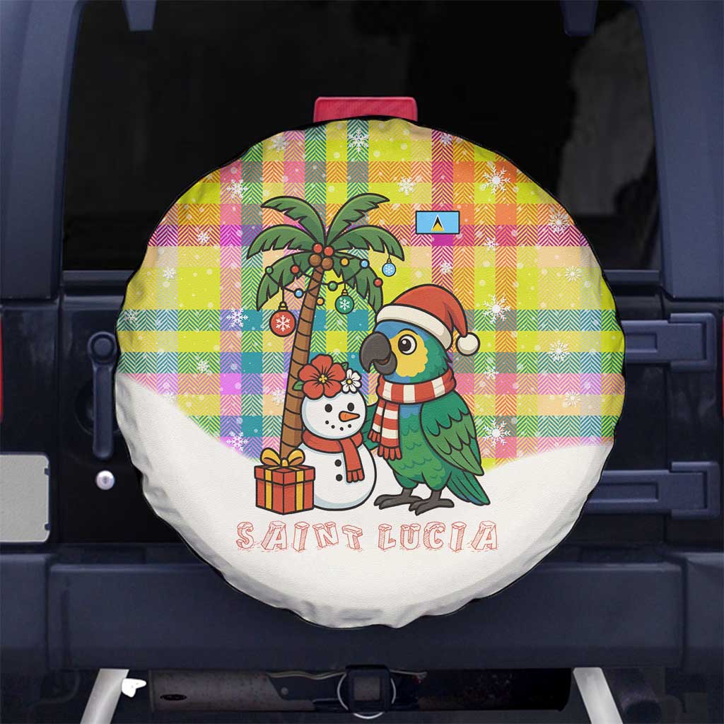 Saint Lucia Christmas Spare Tire Cover with Parrot Palm Tree Snowman and Plaid Holiday - Wonder Print Shop