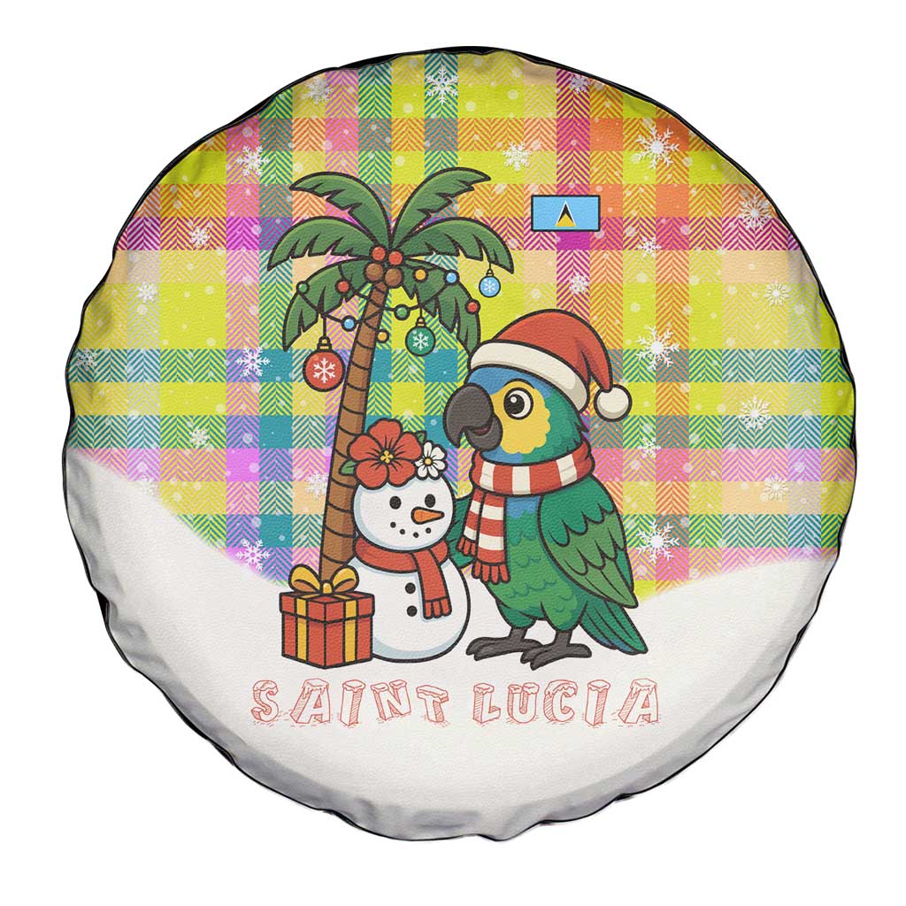 Saint Lucia Christmas Spare Tire Cover with Parrot Palm Tree Snowman and Plaid Holiday - Wonder Print Shop