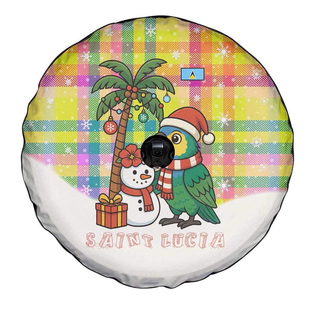 Saint Lucia Christmas Spare Tire Cover with Parrot Palm Tree Snowman and Plaid Holiday - Wonder Print Shop