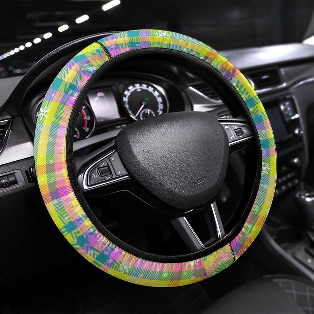 Saint Lucia Christmas Steering Wheel Cover with Parrot Palm Tree Snowman and Plaid Holiday - Wonder Print Shop