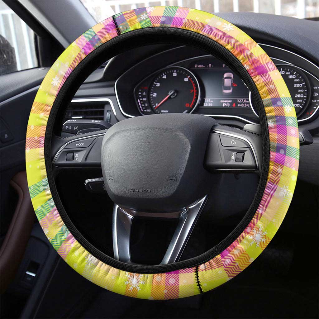 Saint Lucia Christmas Steering Wheel Cover with Parrot Palm Tree Snowman and Plaid Holiday - Wonder Print Shop