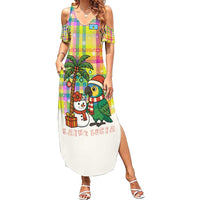 Saint Lucia Christmas Summer Maxi Dress with Parrot Palm Tree Snowman and Plaid Holiday - Wonder Print Shop