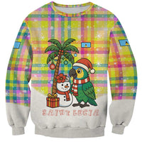 Saint Lucia Christmas Sweatshirt with Parrot Palm Tree Snowman and Plaid Holiday - Wonder Print Shop