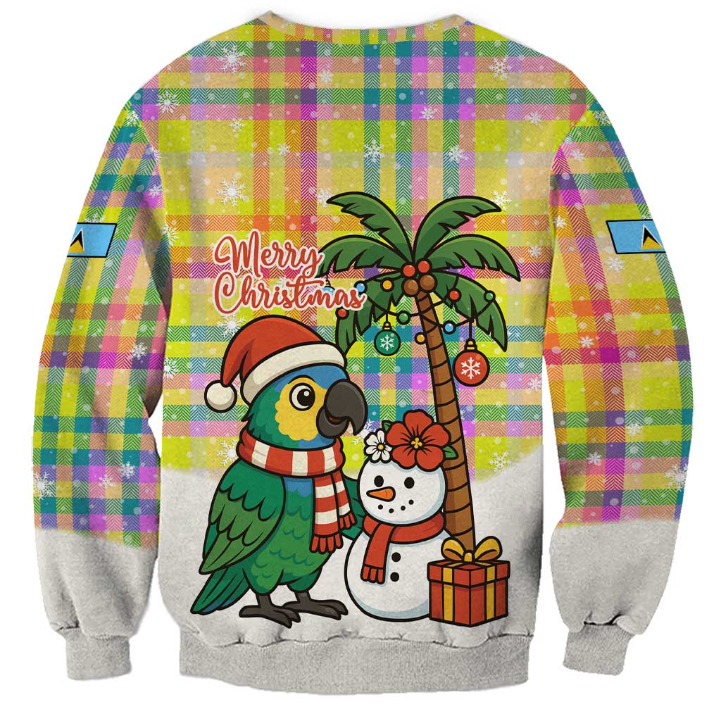 Saint Lucia Christmas Sweatshirt with Parrot Palm Tree Snowman and Plaid Holiday - Wonder Print Shop