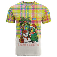 Saint Lucia Christmas T Shirt with Parrot Palm Tree Snowman and Plaid Holiday - Wonder Print Shop