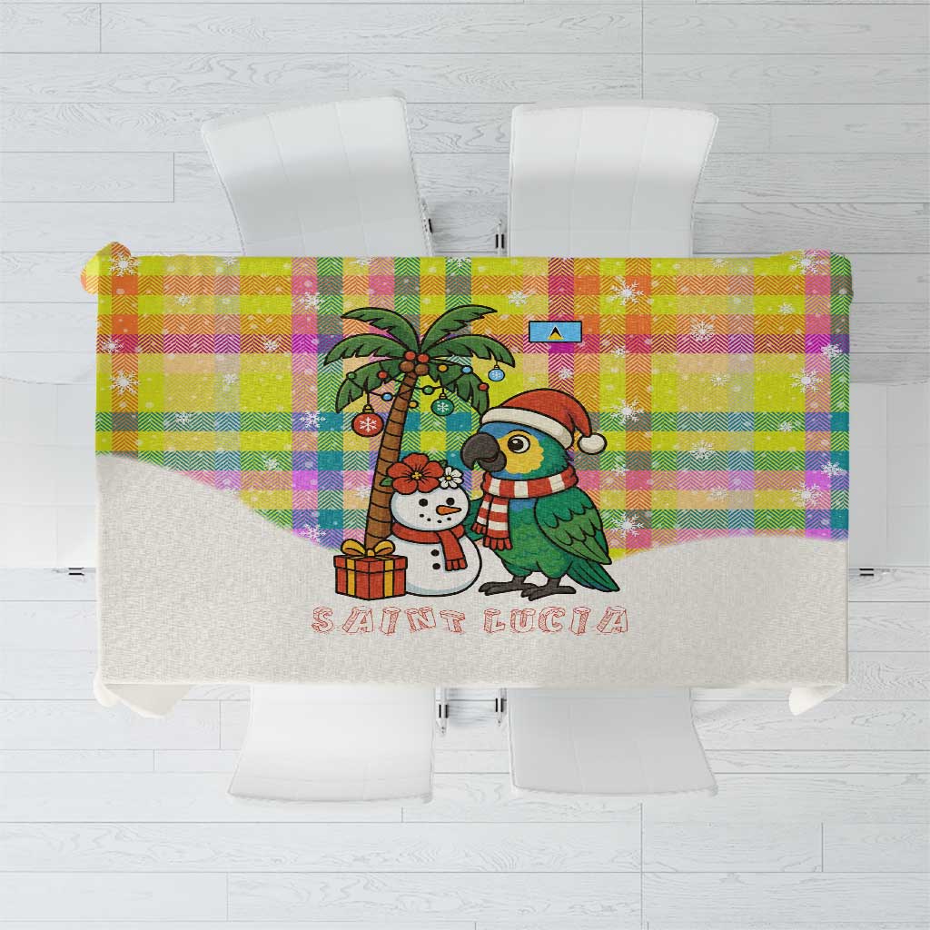 Saint Lucia Christmas Tablecloth with Parrot Palm Tree Snowman and Plaid Holiday - Wonder Print Shop