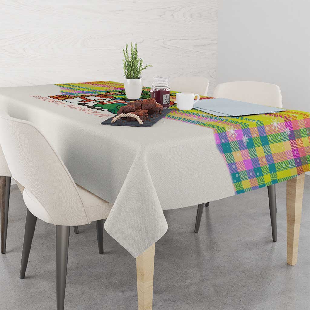 Saint Lucia Christmas Tablecloth with Parrot Palm Tree Snowman and Plaid Holiday - Wonder Print Shop