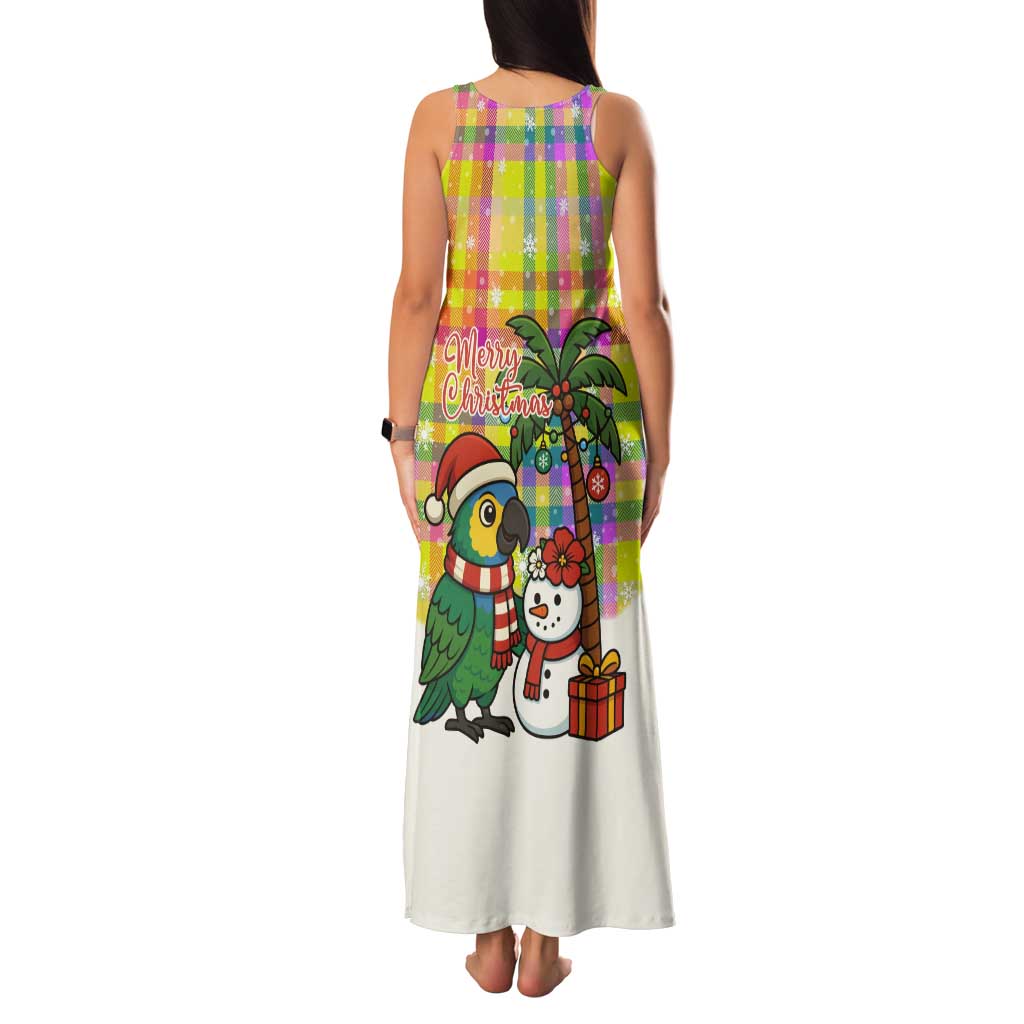 Saint Lucia Christmas Tank Maxi Dress with Parrot Palm Tree Snowman and Plaid Holiday - Wonder Print Shop