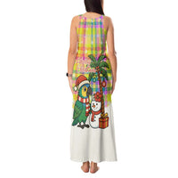 Saint Lucia Christmas Tank Maxi Dress with Parrot Palm Tree Snowman and Plaid Holiday - Wonder Print Shop