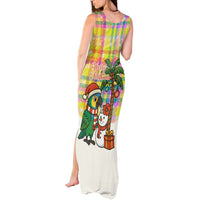Saint Lucia Christmas Tank Maxi Dress with Parrot Palm Tree Snowman and Plaid Holiday - Wonder Print Shop