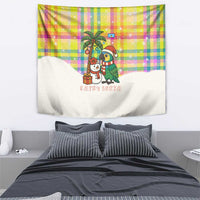 Saint Lucia Christmas Tapestry with Parrot Palm Tree Snowman and Plaid Holiday - Wonder Print Shop