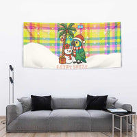 Saint Lucia Christmas Tapestry with Parrot Palm Tree Snowman and Plaid Holiday - Wonder Print Shop