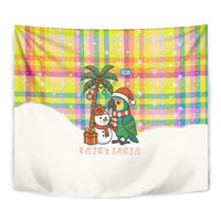 Saint Lucia Christmas Tapestry with Parrot Palm Tree Snowman and Plaid Holiday - Wonder Print Shop