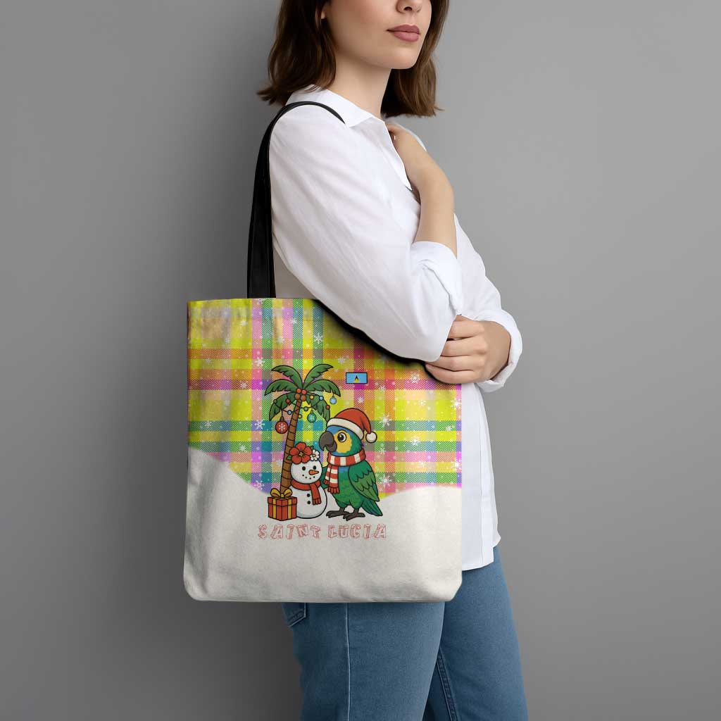 Saint Lucia Christmas Tote Bag with Parrot Palm Tree Snowman and Plaid Holiday - Wonder Print Shop