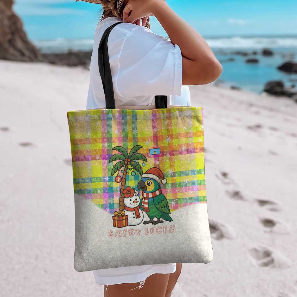 Saint Lucia Christmas Tote Bag with Parrot Palm Tree Snowman and Plaid Holiday - Wonder Print Shop
