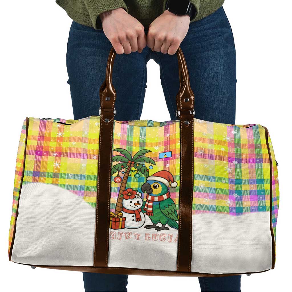 Saint Lucia Christmas Travel Bag with Parrot Palm Tree Snowman and Plaid Holiday - Wonder Print Shop